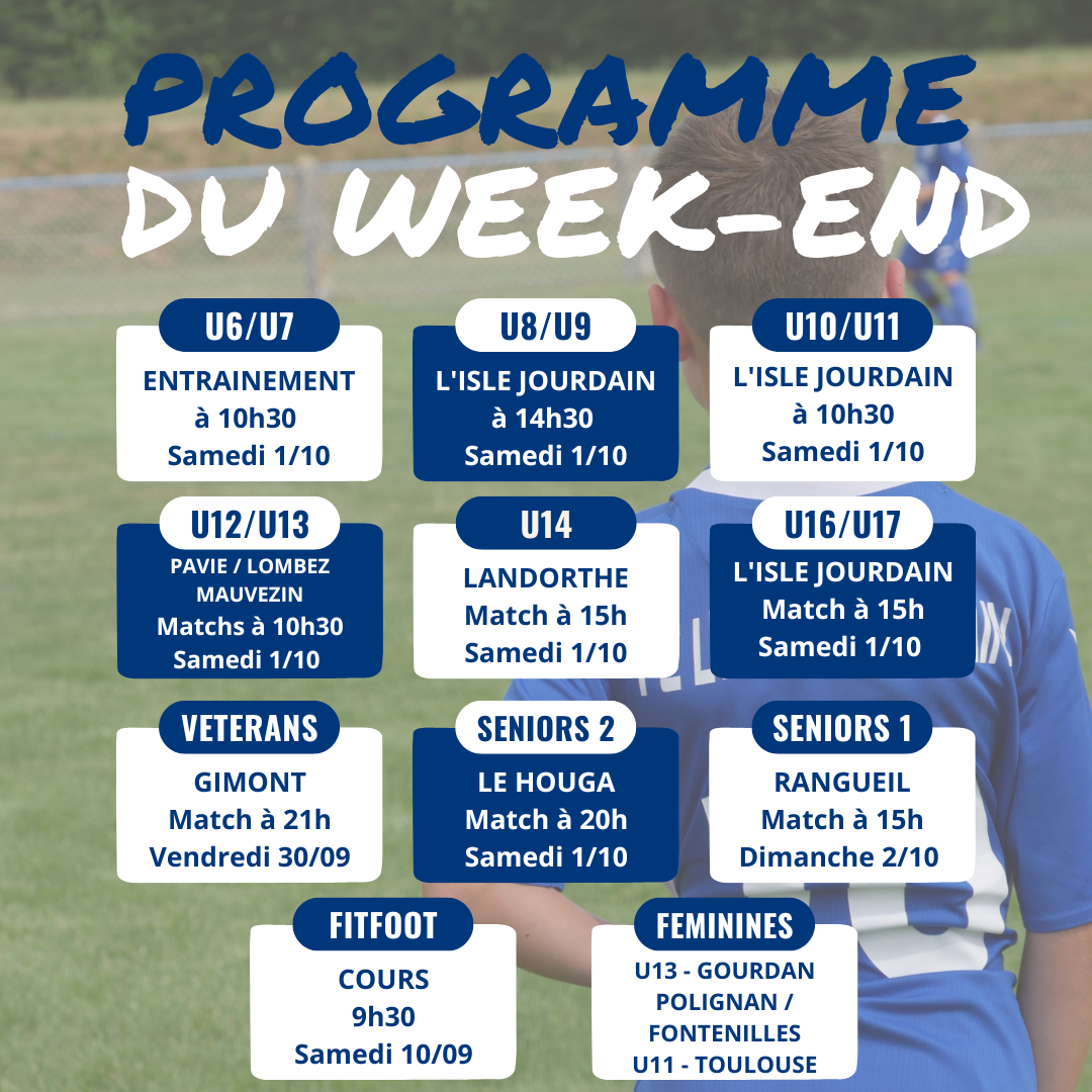 You are currently viewing PROGRAMME DU WEEK-END 1/10/2022
