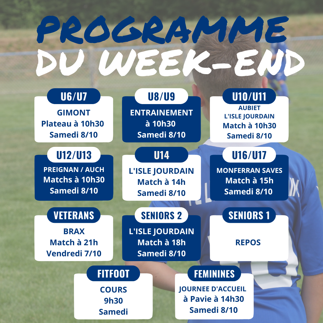 You are currently viewing PROGRAMME DU WEEK-END DU 08/10/2022