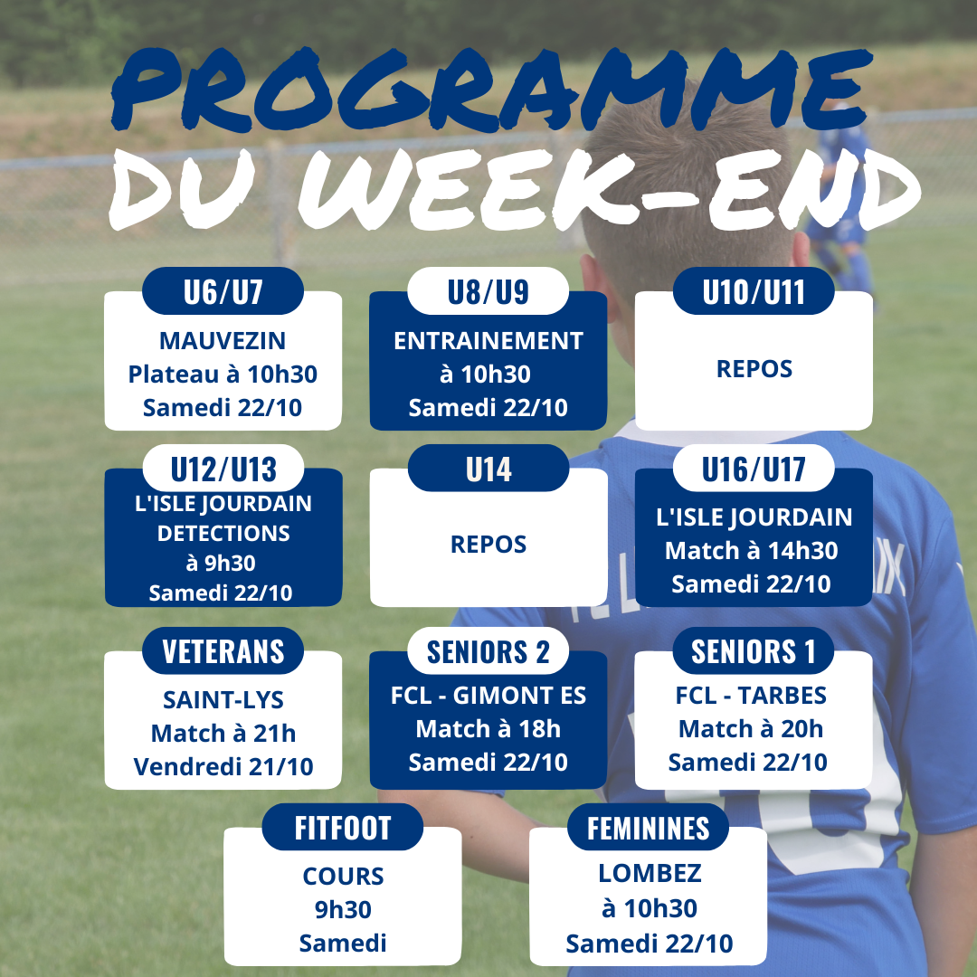 You are currently viewing PROGRAMME DU WEEK-END DU 22/10/2022