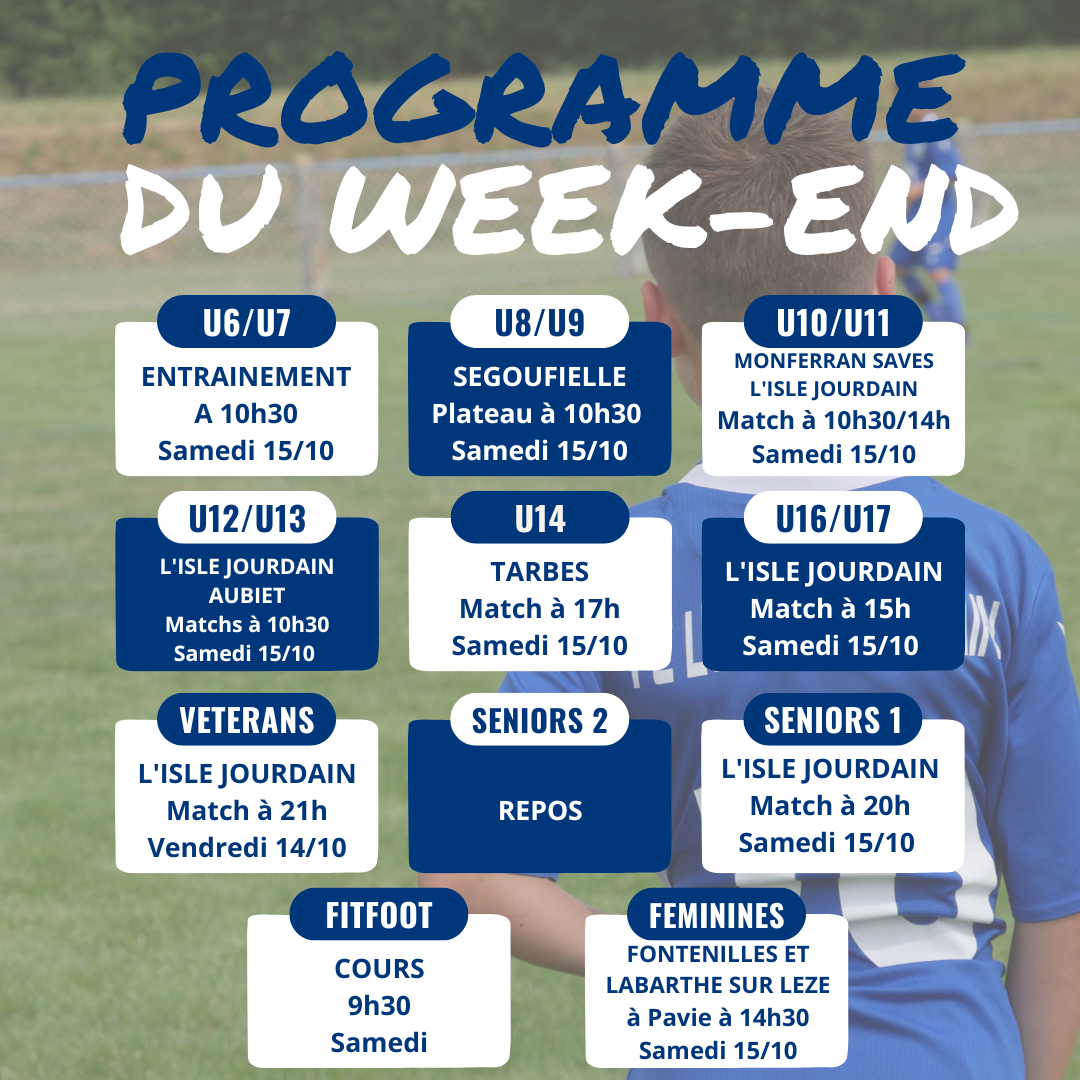 You are currently viewing PROGRAMME DU WEEK-END DU 15/10/2022