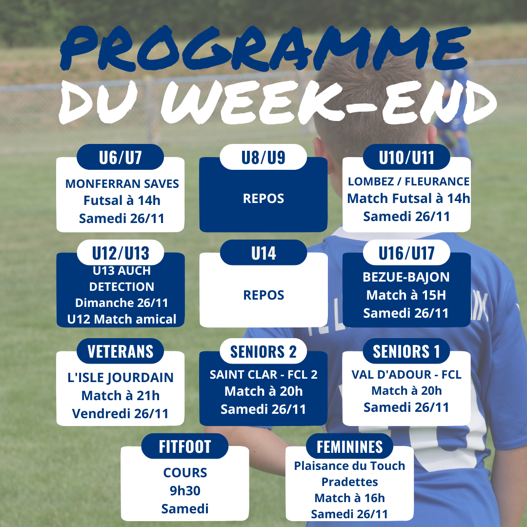 You are currently viewing PROGRAMME DU WEEK-END 25/11/2022