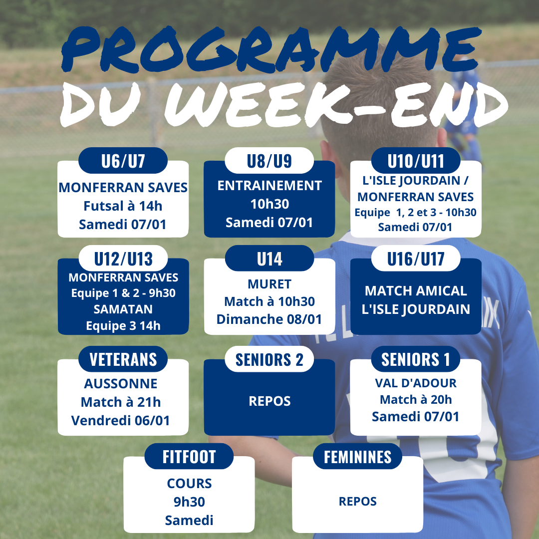 You are currently viewing PROGRAMME DU WEEK-END DU 07/01