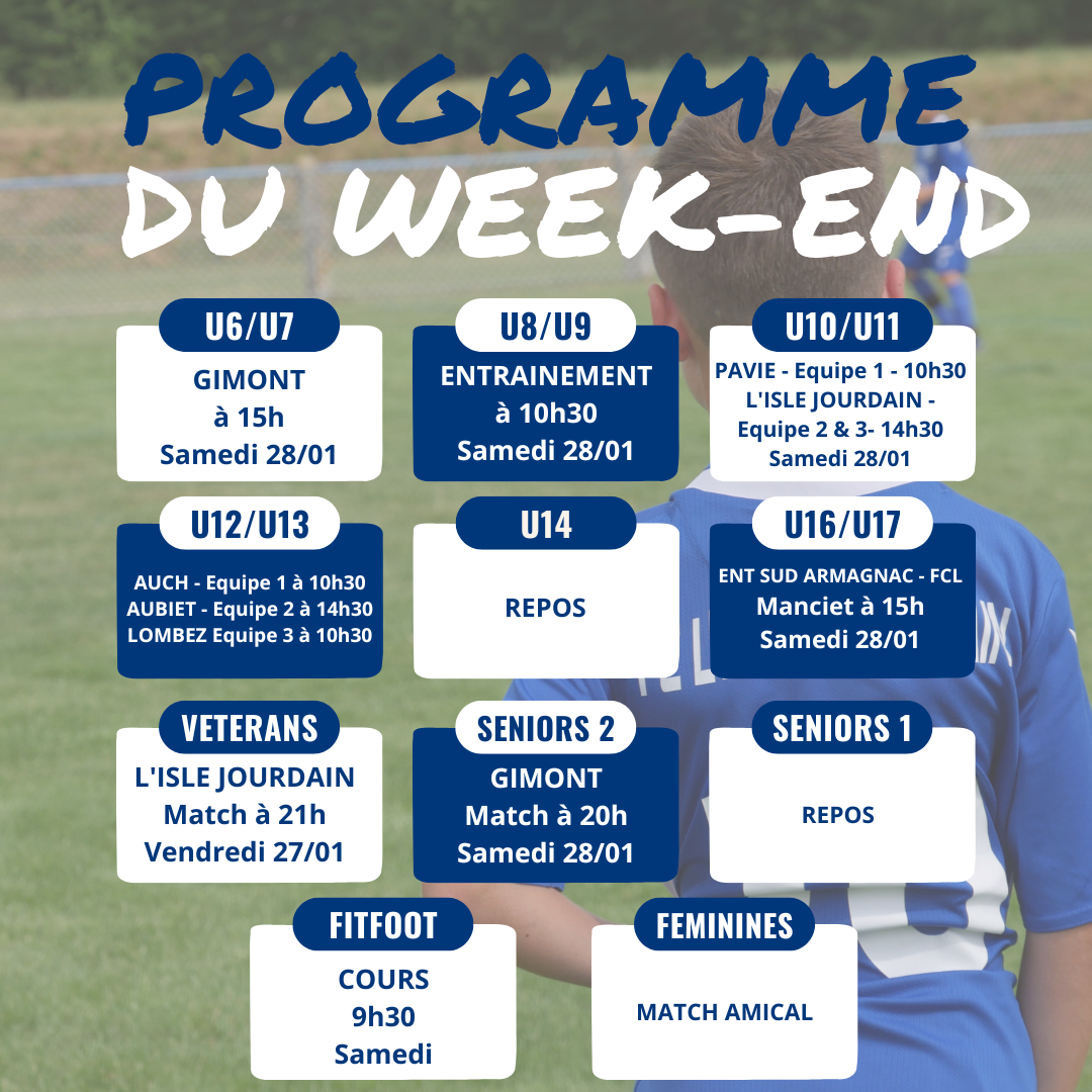 You are currently viewing PROGRAMME DU WEEK-END DU 27/01