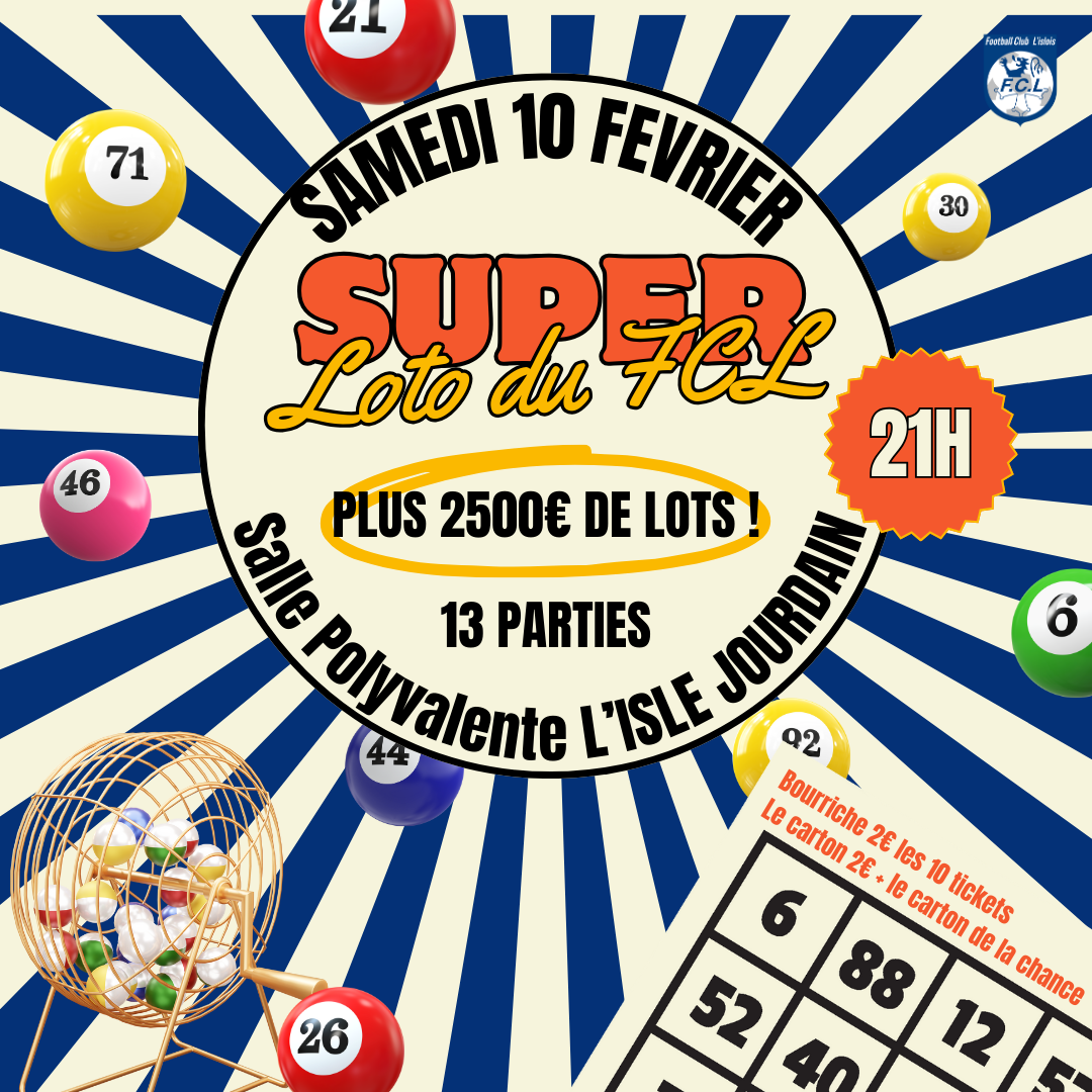 You are currently viewing SUPER LOTO DU FCL – SAMEDI 10 FEVRIER